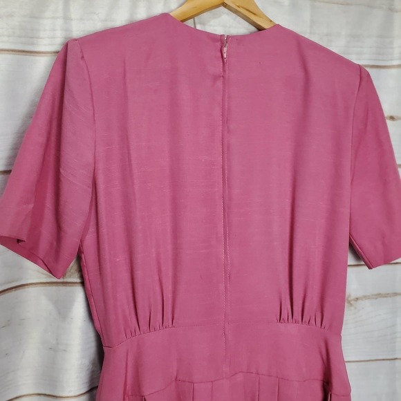 Vintage 70s Dress Womens Large Pink Pleated A Line Midi Modest Retro Barbie - Picture 7 of 11